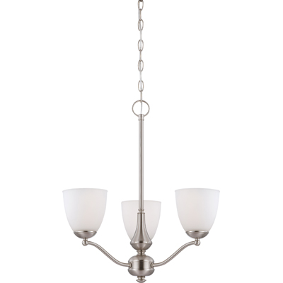Nuvo Lighting 60/5036  Patton - 3 Light Chandelier (Arms Up) with Frosted Glass in Brushed Nickel Finish